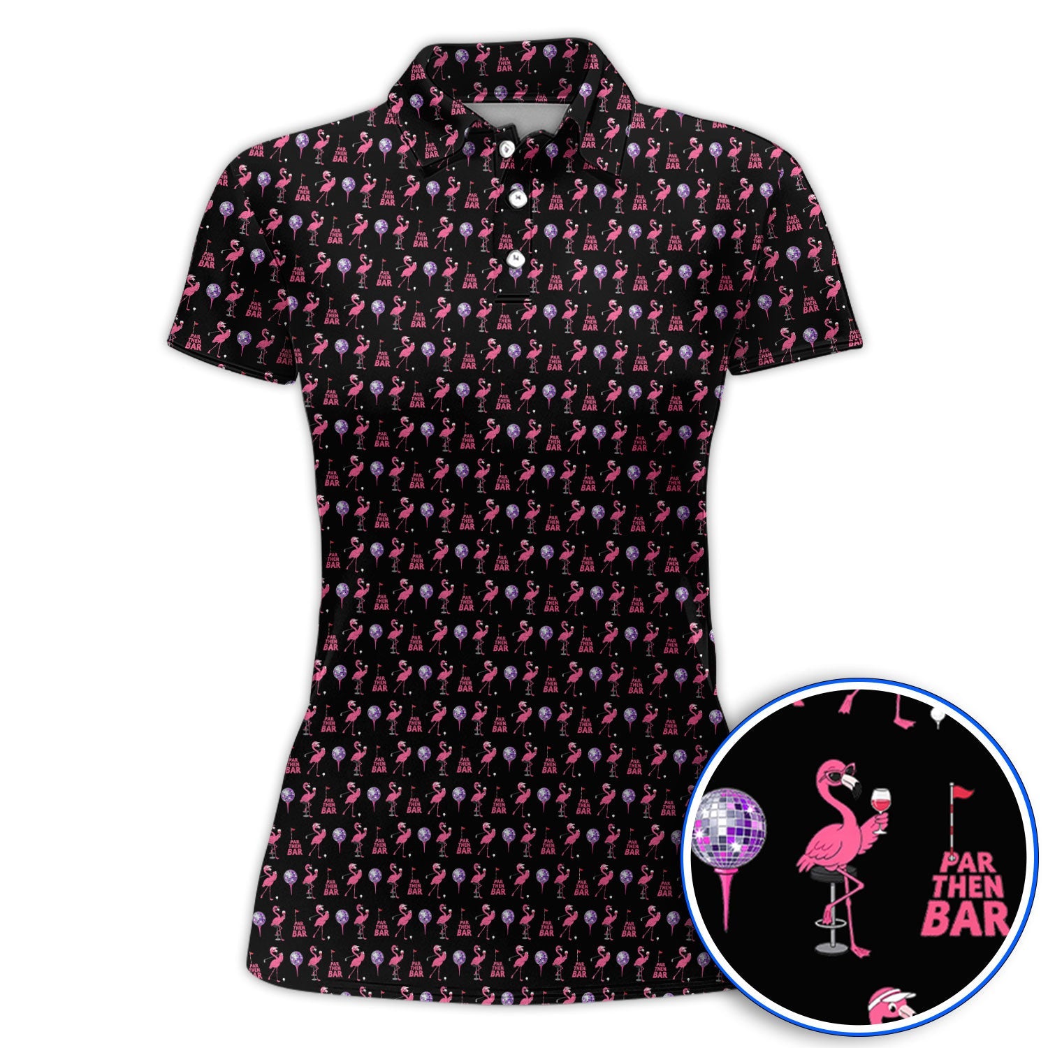 Funny Tropical Flamingo Pattern Golf Shirt, Pink Flamingo Bird Golf Polos, Unique Summer Golf Gift For Golfer