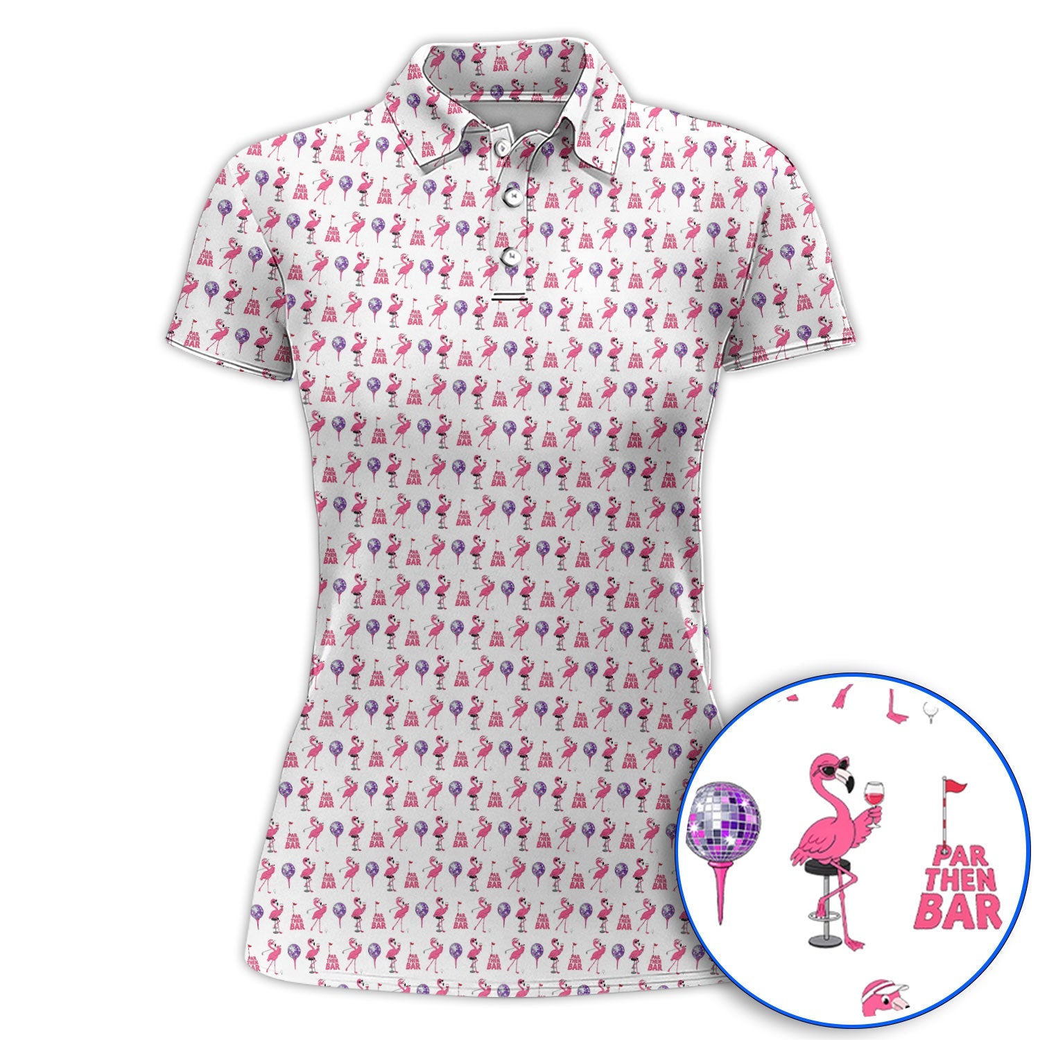 Funny Tropical Flamingo Pattern Golf Shirt, Pink Flamingo Bird Golf Polos, Unique Summer Golf Gift For Golfer