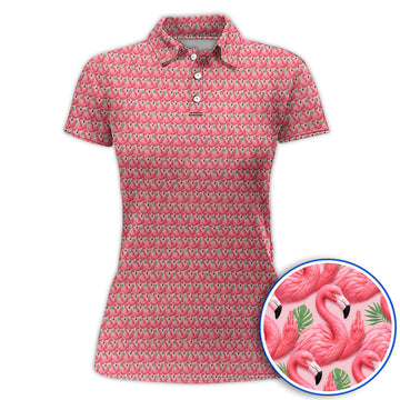 Crazy Flamingo Golf Polos, Pink Tropical Pattern Golf Shirt, Funny Golf Gift For Golfer