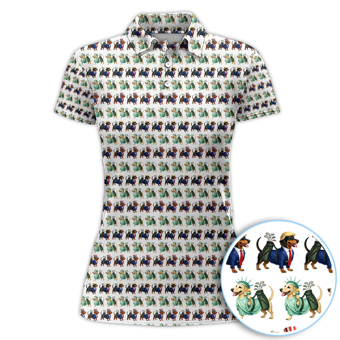 USA Patriotic Dachshund Golf Polos, Funny Golf Shirt For Men, Golf Gift For Golfer