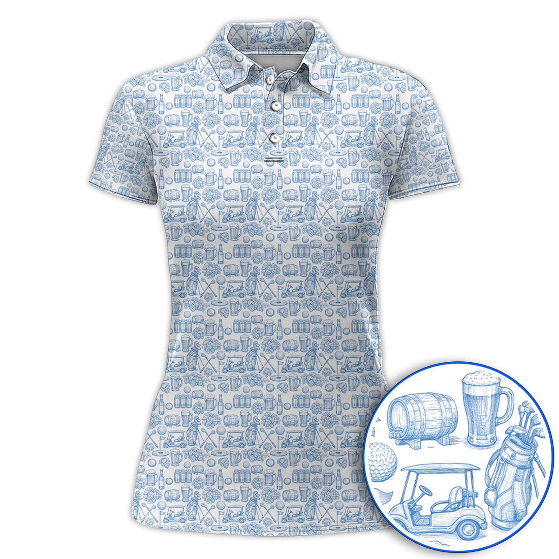 Toile De Jouy Pattern Golf Polos,  Funny Beer Golf Shirt For Men, Golf Gift For Golfer