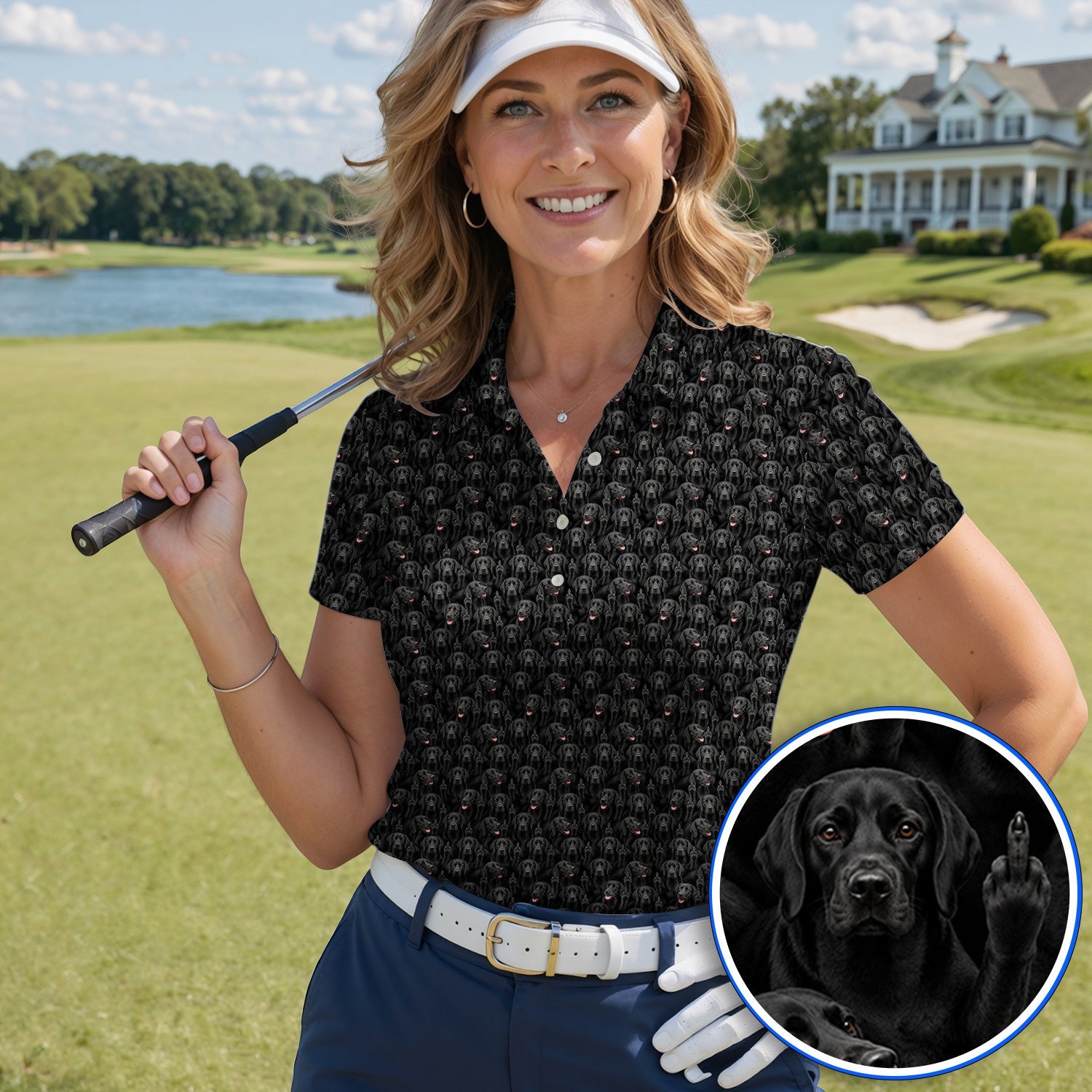 Black Labrador Middle Finger Golf Shirt, Funny Pattern Golf Shirt, Dog Lover Golf Gift