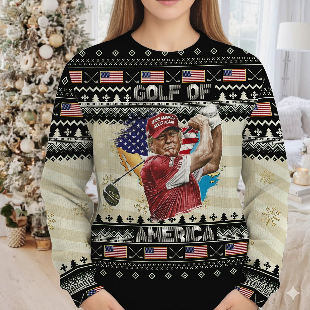Trump Golf Of America Christmas Golf Shirt Christmas Ugly Sweater, Golf Ugly Christmas Sweater