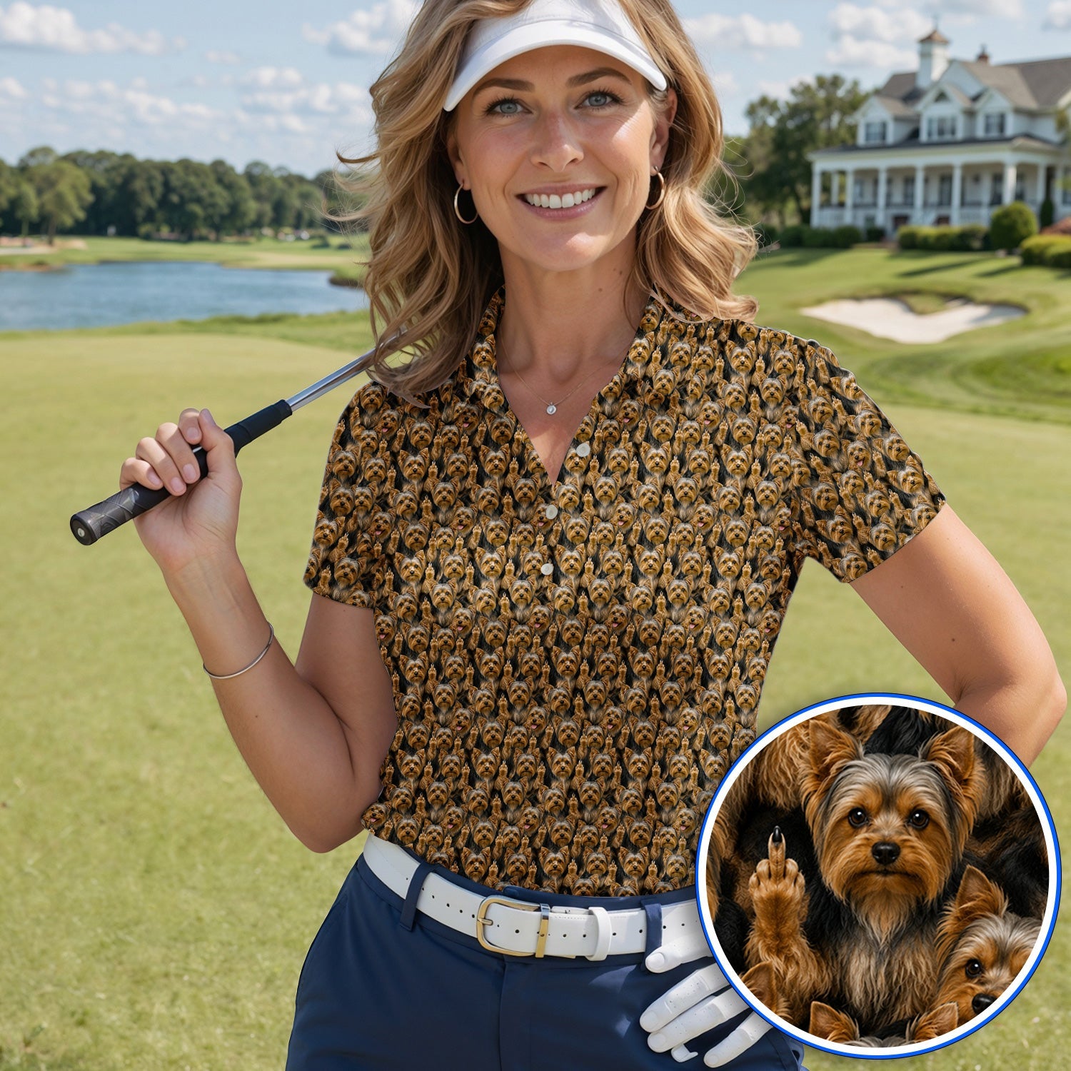 Yorkshire Terrier Golf Polos, Funny Yorkie Pattern Golf Shirt, Golf Gift For Dog Lovers