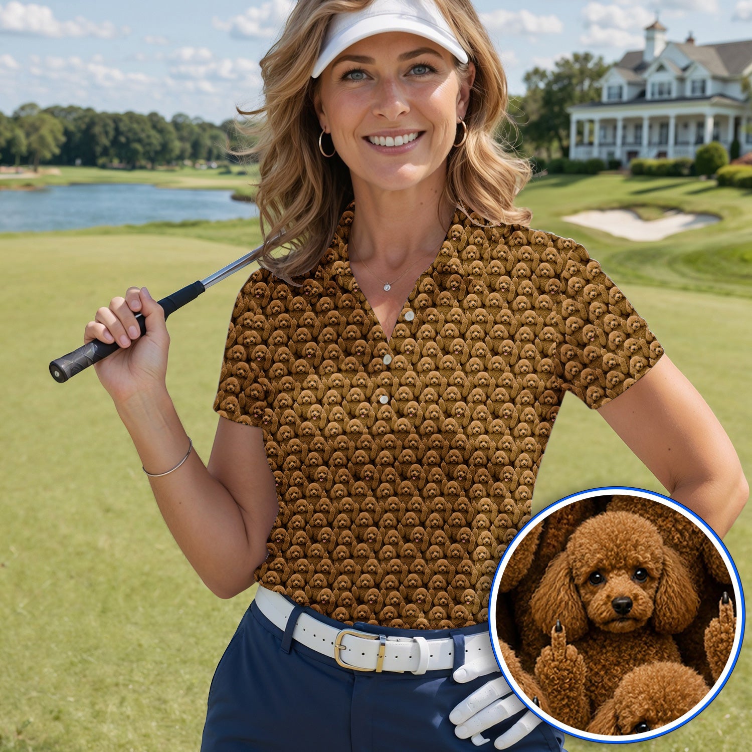 Poodle Dog Golf Polos, Funny Poodle Pattern Golf Shirt, Golf Gift For Golfer