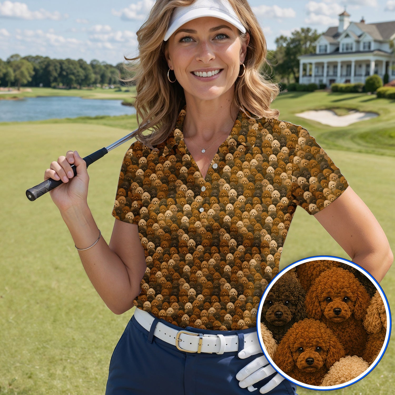 Funny Poodle Pattern Golf Polos, Poodle Dog Golf Shirt, Golfer Dog Lover Gift