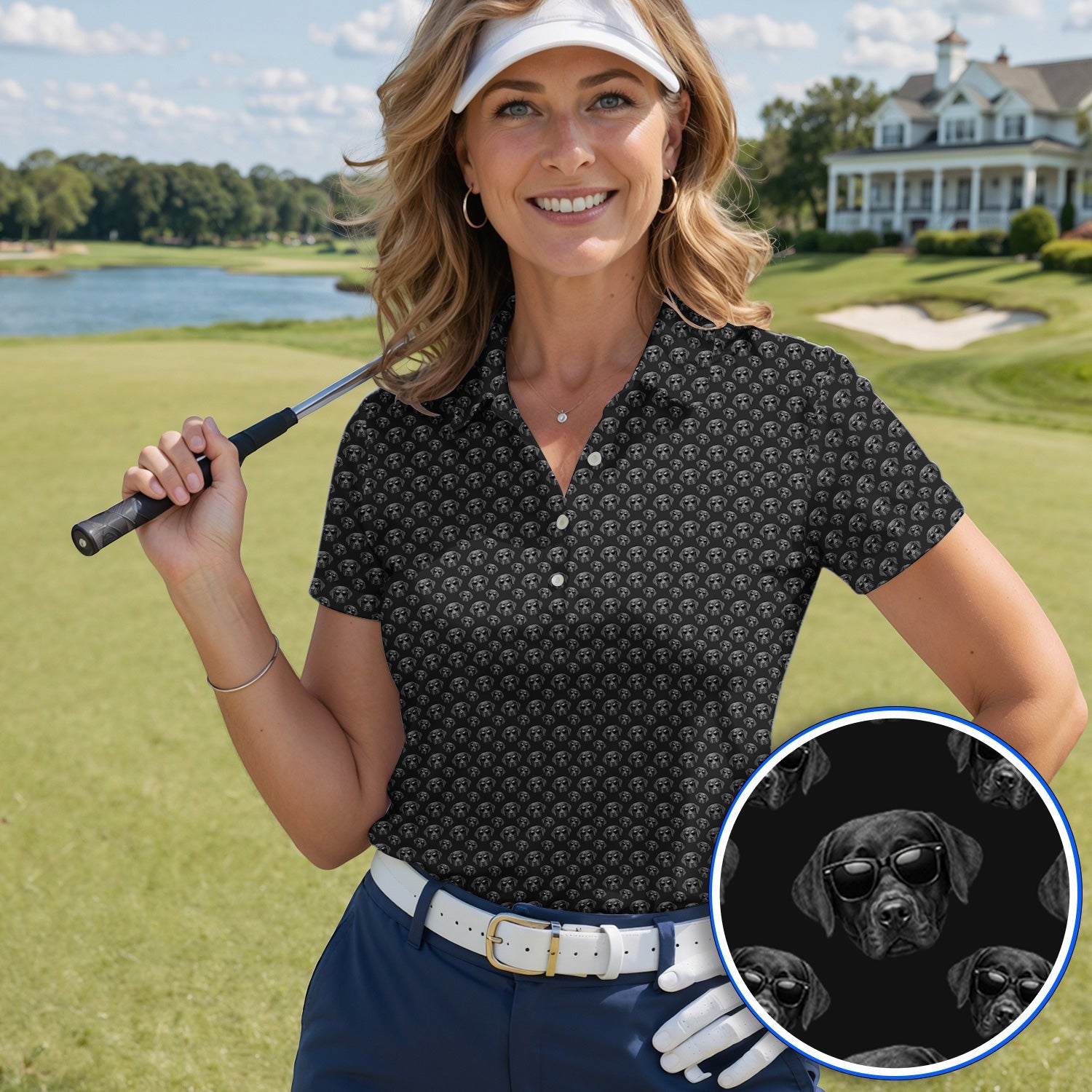 Labrador Retriever Golf Shirt, Black Lab Sunglasses Pattern Polos, Funny Golf Gift For Dog Lover