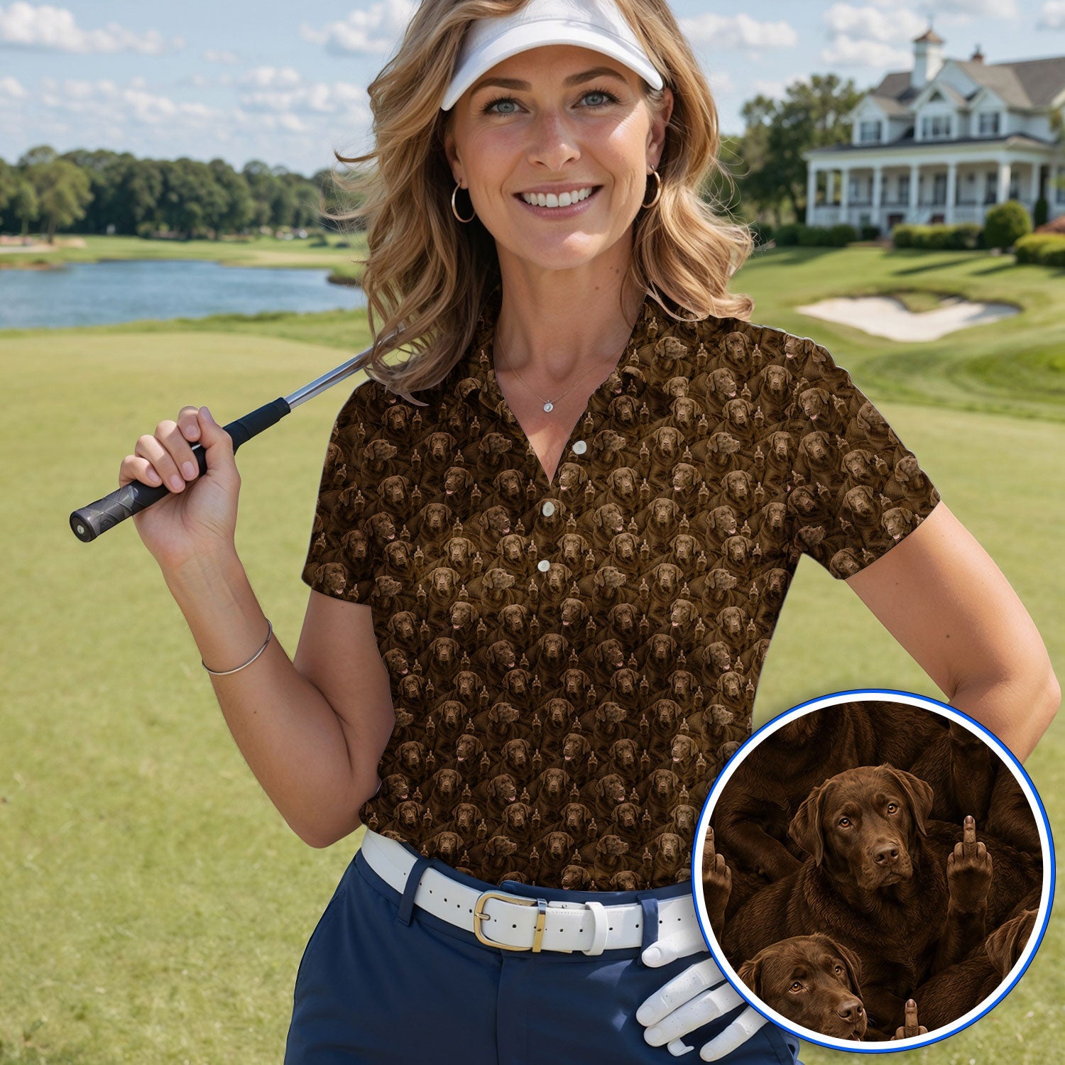 Funny Labrador Golf Polos, Lab Dog Pattern Golf Shirt, Crazy Golf Gift For Golfer