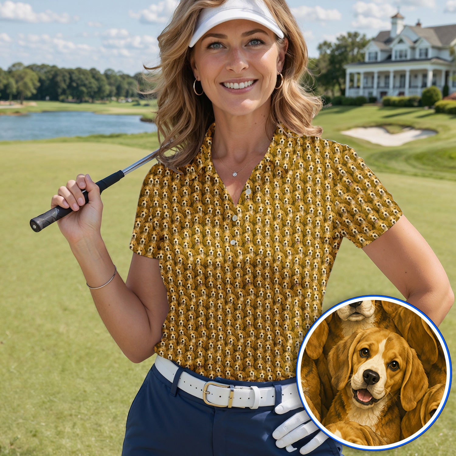 Beagle Pattern Golf Shirt, Beagle Dog Golf Polos, Funny Golf Gift For Golfer