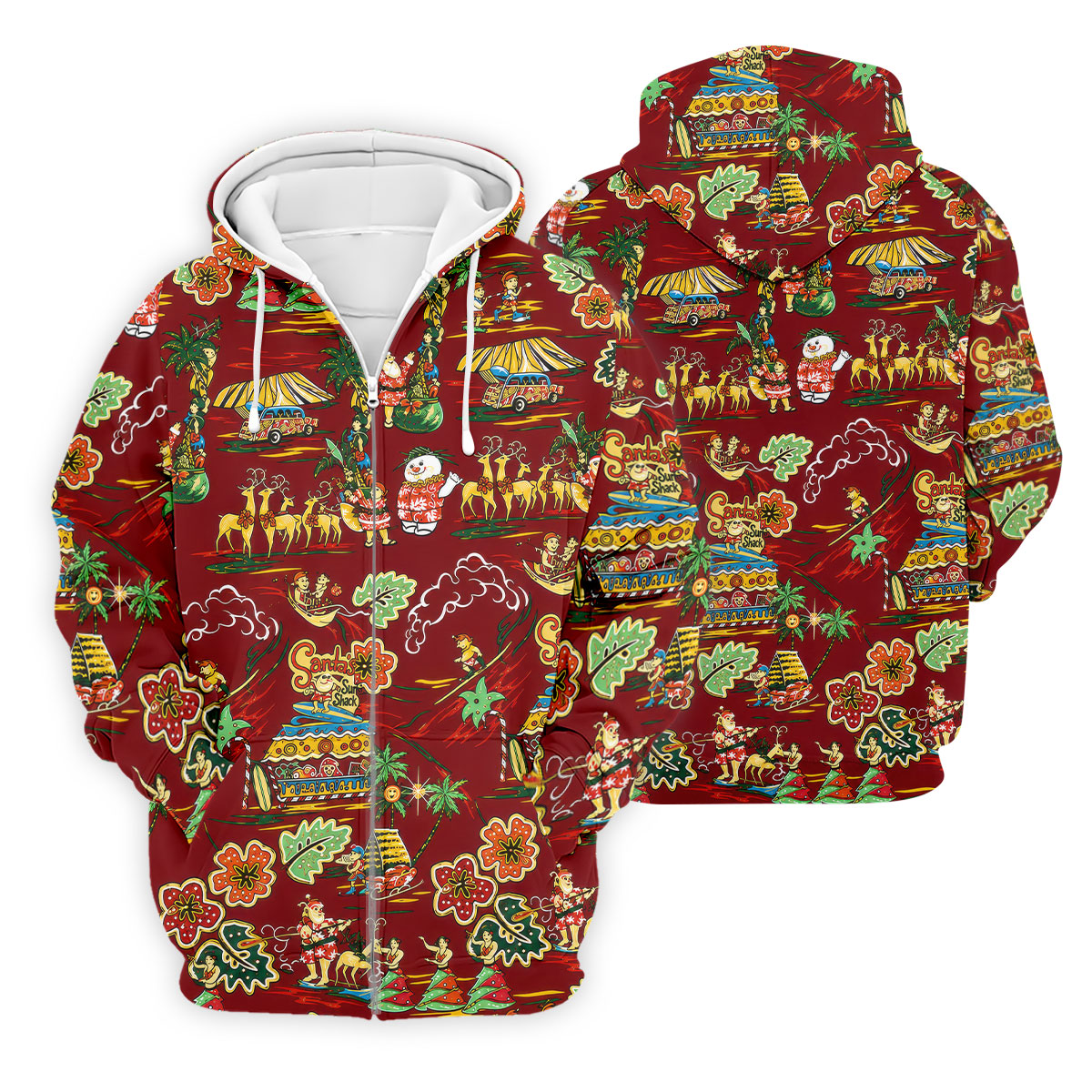 Men's Tropical Santa Surf Shack Golf Shirt, Christmas Golf Shirt, Golf Apparel For Men