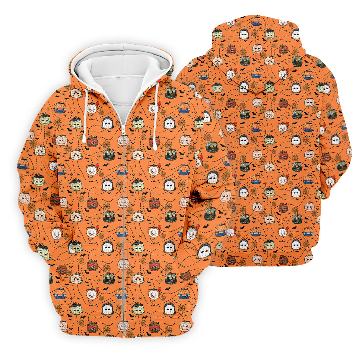 Orange Horror Character Pumpkin Pattern Golf Polo Shirt, Printed Golf Shirts, Mens Golf Polo