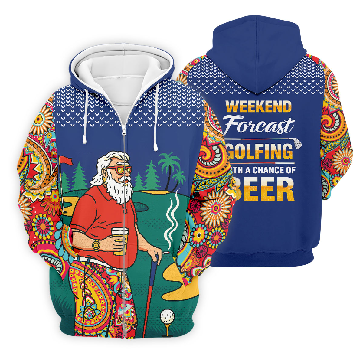 Funny Bearded Golfer Beer Lover Hawaiian Golf Shirt, Hawaiian Golf Shirt, Printed Golf Shirts