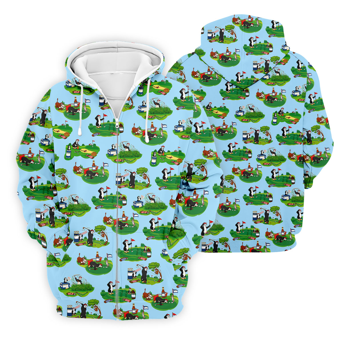 Funny Golf Gopher Cartoon Pattern Golf Polo Shirt, Men's Golf Shirt, Golf Apparel For Men