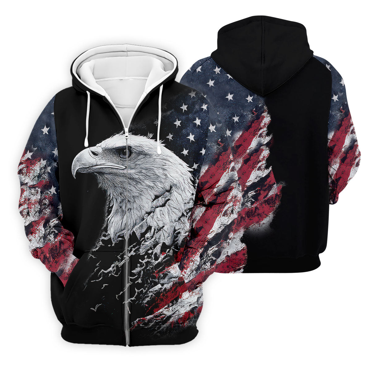 American Flag Bald Eagle Shattering Effect Golf Shirt, Patriotic Golf Shirt, Golf Shirts For Men