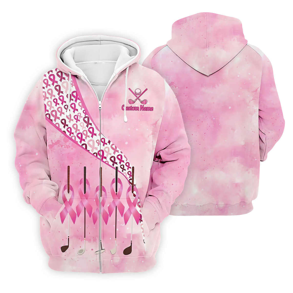 Custom Golf Club Breast Cancer Ribbon Polo Shirt, Mens Golf Shirts, Polo Shirts For Men