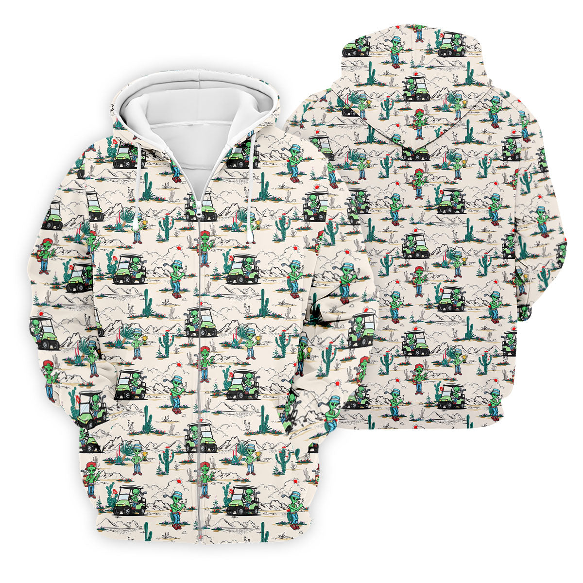 Beige Alien Desert Golf Pattern Golf Polo Shirt, Golf Polo Shirts For Men, Hawaiian Golf Shirt