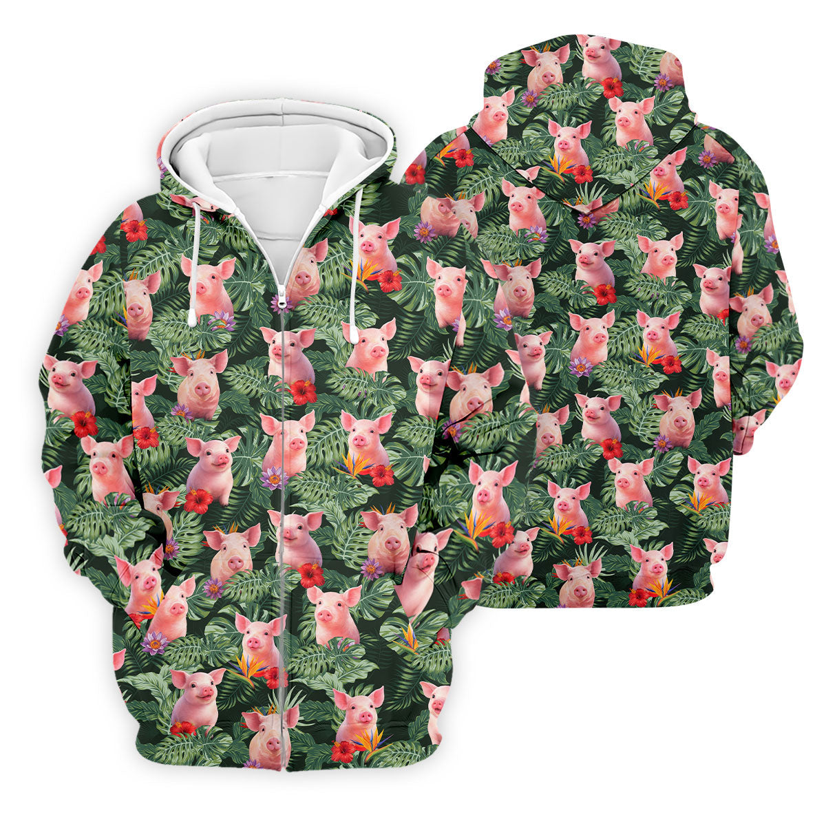Cute Pig Tropical Monstera Hawaiian Golf Polo Shirt, Hawaiian Golf Shirt, Golf Shirts For Men
