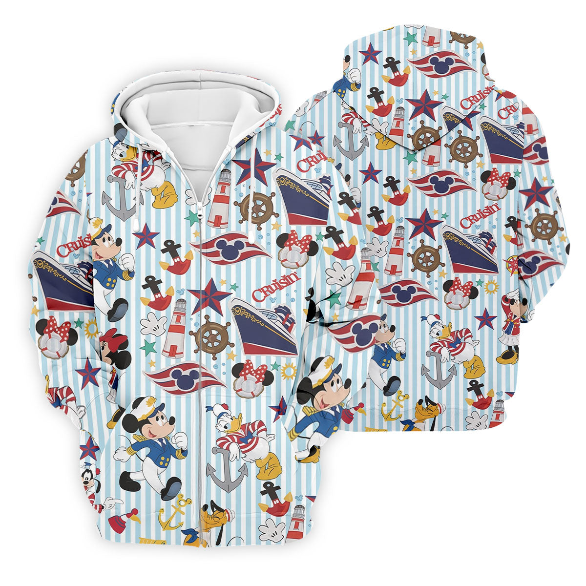 Nautical Cruise Cartoon Pattern Golf Polo Shirt, Golf Shirts For Men, Mens Golf Polo