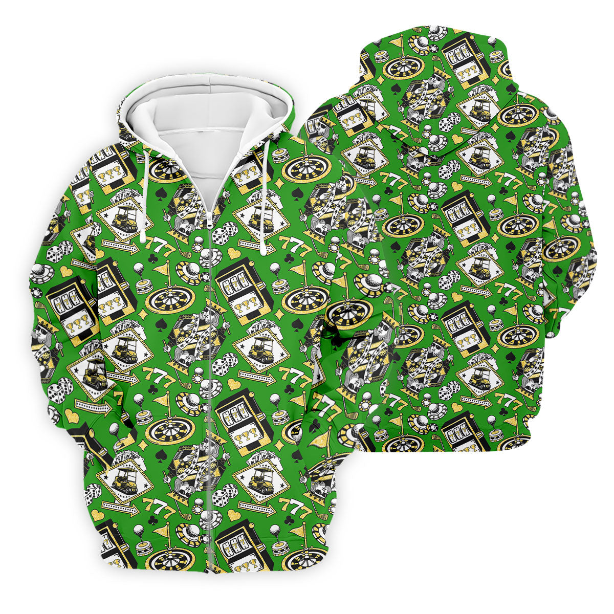Casino Golf Pattern Green Hawaiian Golf Polo Shirt, Mens Golf Polo, Polo Shirts For Men