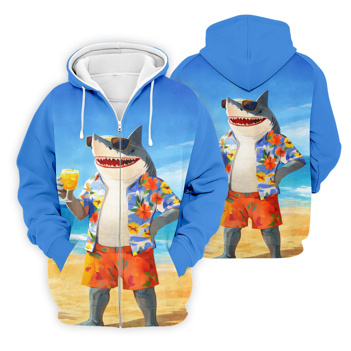Funny Shark On Tropical Beach Vacation Golf Polo Shirt, Golf Shirts For Men, Hawaiian Golf Shirt