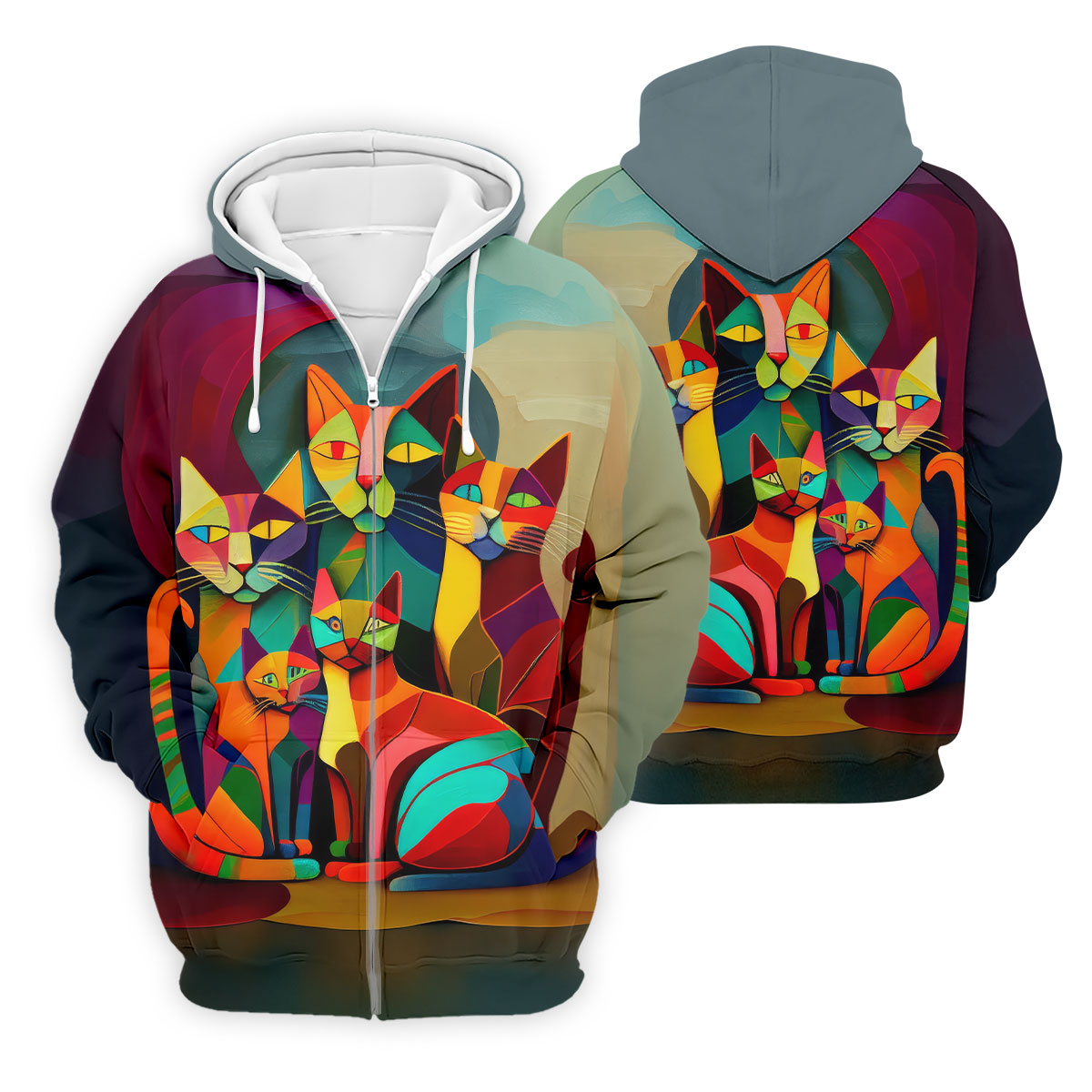 Abstract Colorful Cat Halloween Golf Polo Shirt, Men's Golf Shirt, Hawaiian Golf Shirt