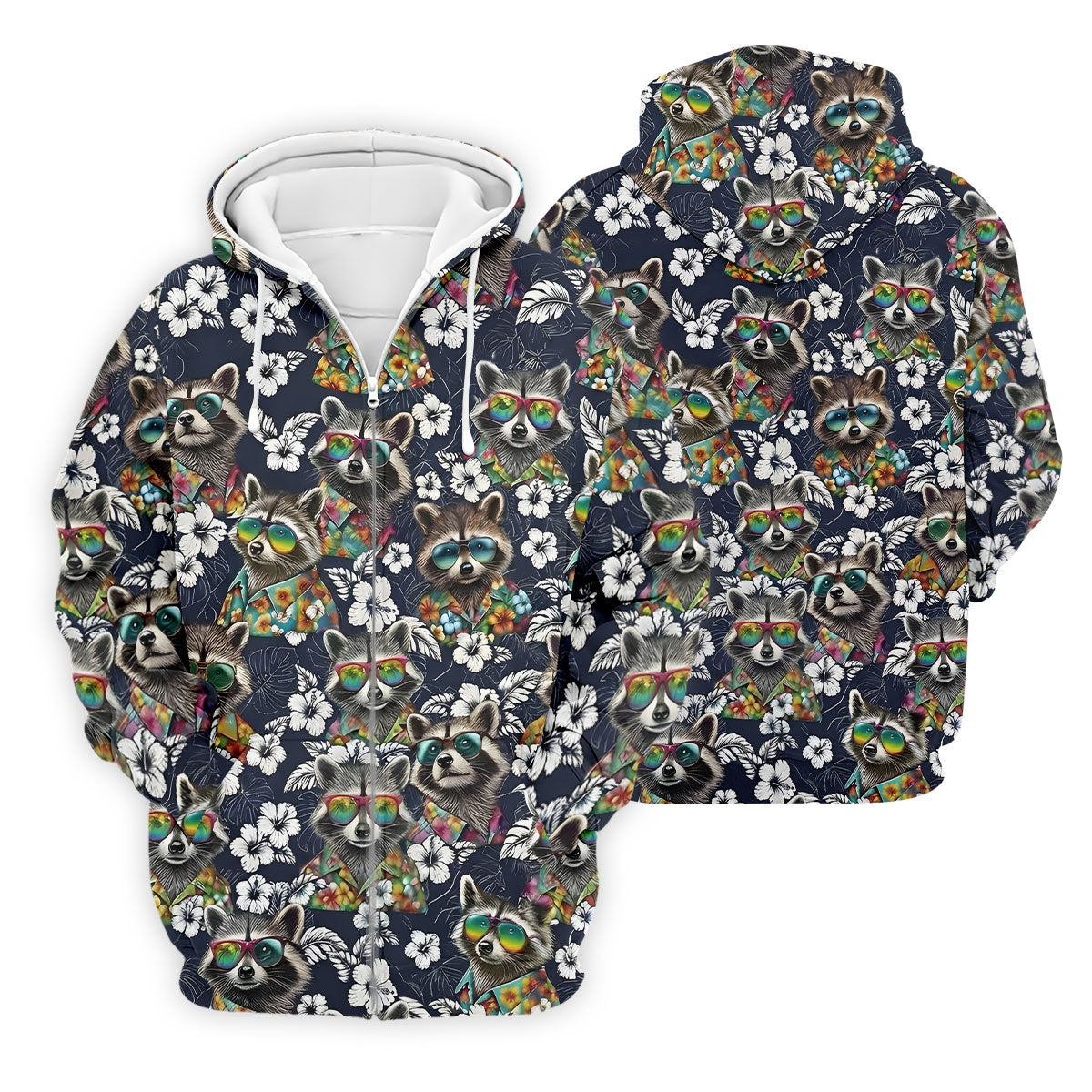 Raccoon Sunglasses Floral Tropical Hawaiian Shirt, Shirt For Men, Tropical Button Up Shirt