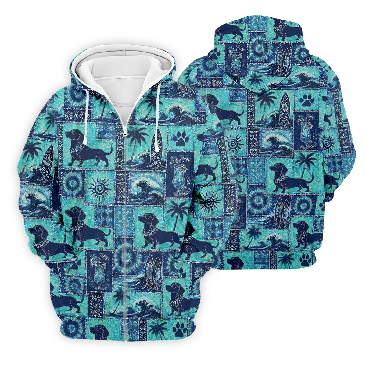 Funny Tropical Dog Surf Patchwork Golf Polo Shirt, Mens Golf Polo, Printed Golf Shirts