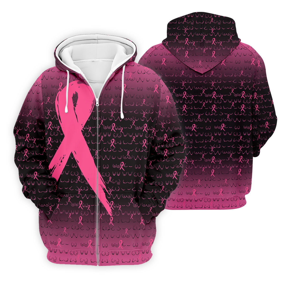 Pink Ribbon Boob Pattern Breast Cancer Polo Shirt, Mens Golf Polo, Printed Golf Shirts