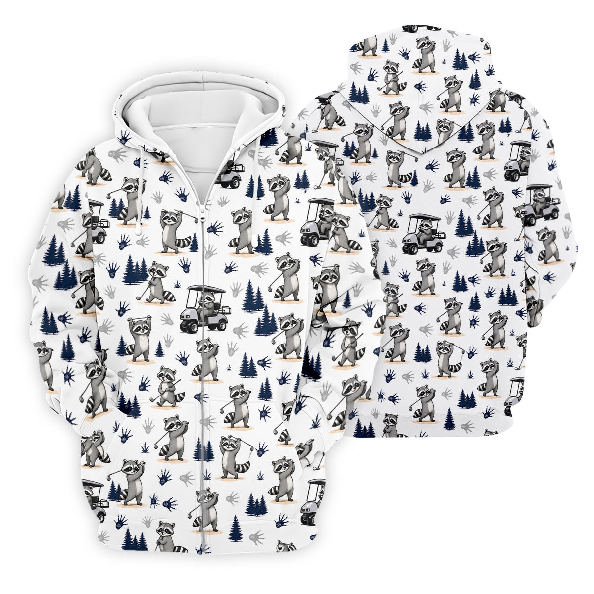 Funny Raccoon Golf Cart Pattern Polo Shirt, Men's Golf Shirt, Golf Apparel For Men