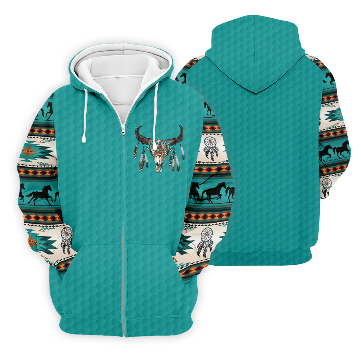 Turquoise Southwestern Bull Skull Golf Polo Shirt, Printed Golf Shirts, Golf Shirts For Men