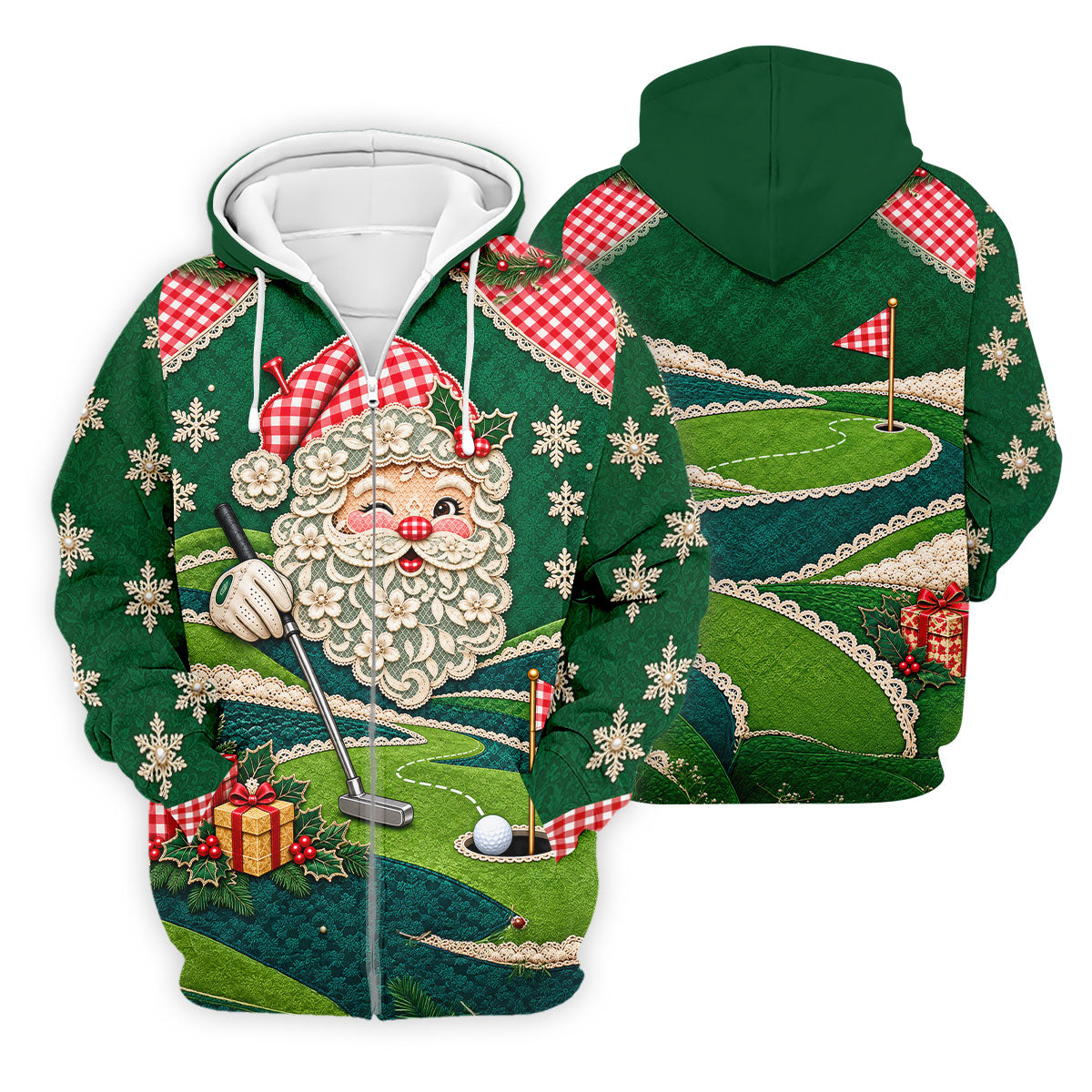 Christmas Winking Santa Golf Polo Shirt, Christmas Golf Shirt, Mens Golf Apparel