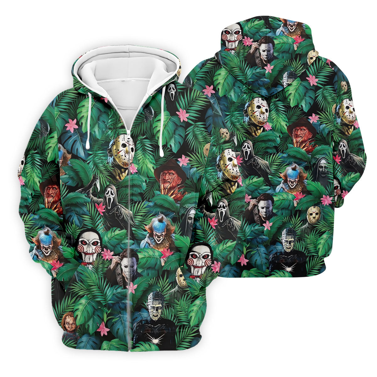 Tropical Horror Character Pattern Golf Polo Shirt, Mens Golf Shirts, Hawaiian Golf Shirt