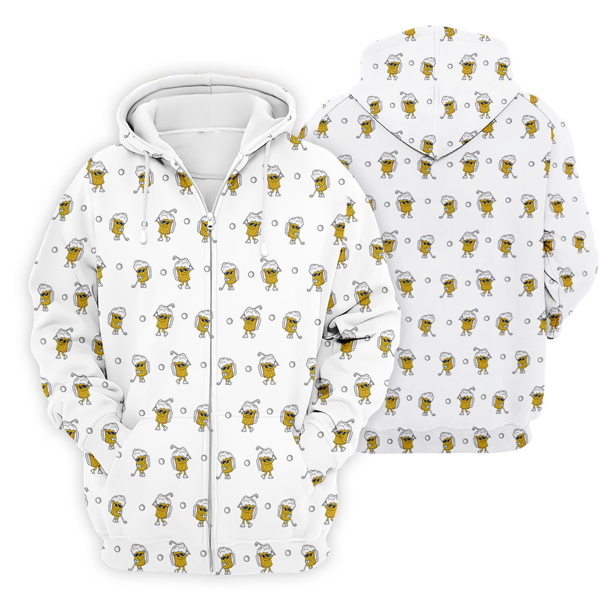 Cartoon Beer Mug Golfer Pattern Golf Polo Shirt, Polo Shirts For Men, Printed Golf Shirts