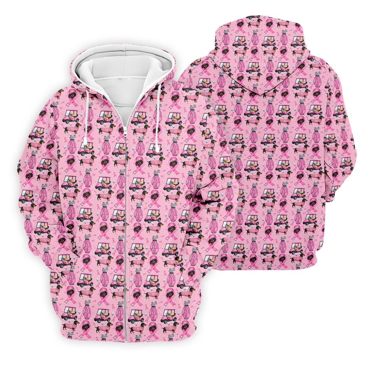 Cute Dog Golf Cart Breast Cancer Ribbon Polo Shirt, Men's Golf Shirt, Mens Golf Apparel