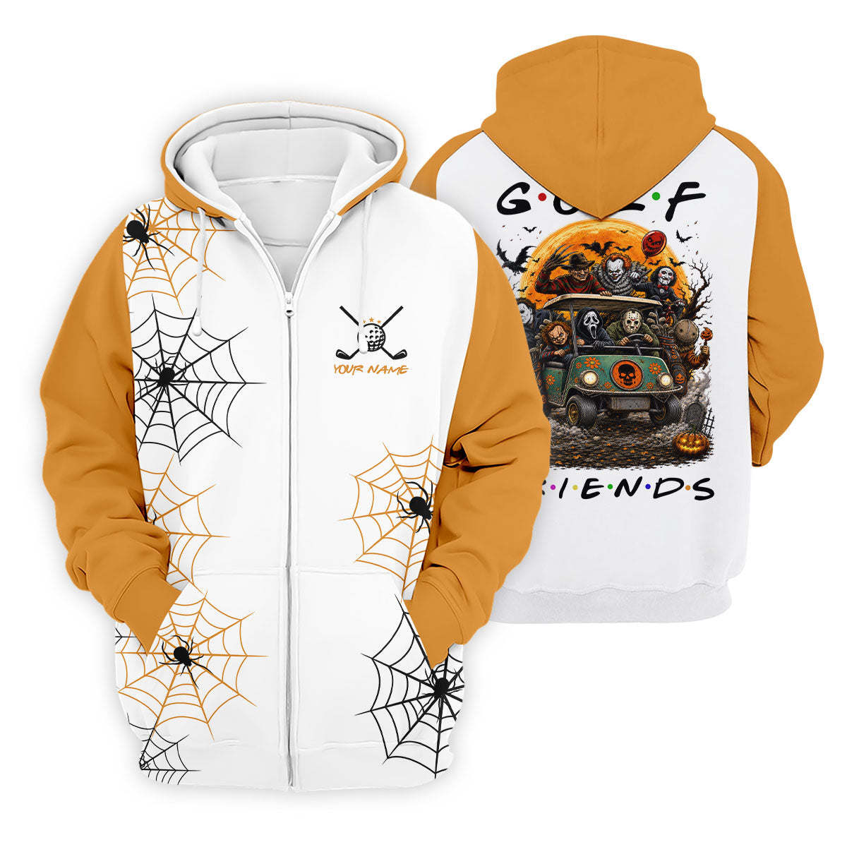 Custom Name Halloween Horror Character Golf Shirt, Golf Shirts For Men, Hawaiian Golf Shirt