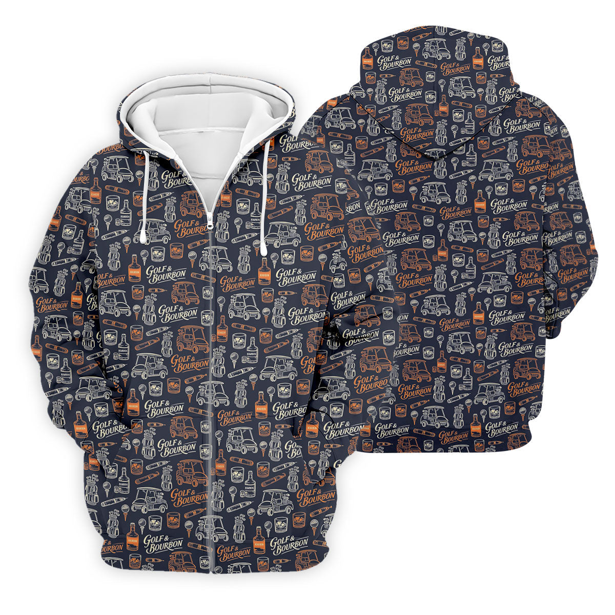 Funny Golf Bourbon Cigar Pattern Polo Shirt, Golf Polo Shirts For Men, Mens Golf Apparel