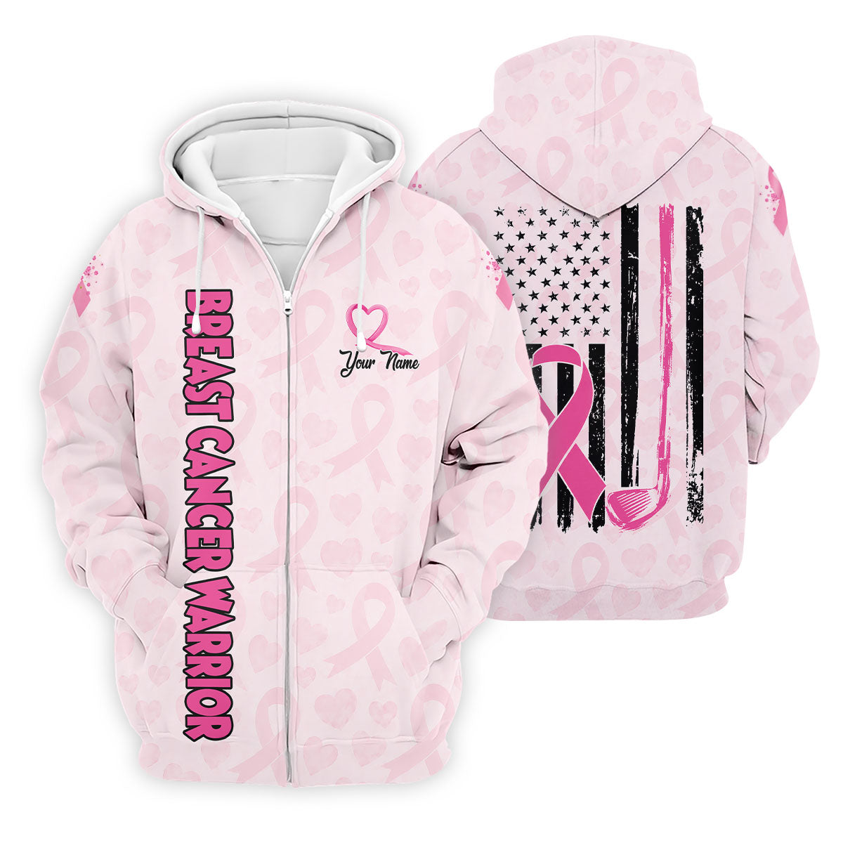 Personalized Breast Cancer Warrior Pink Ribbon Polo, Mens Golf Polo, Golf Apparel For Men