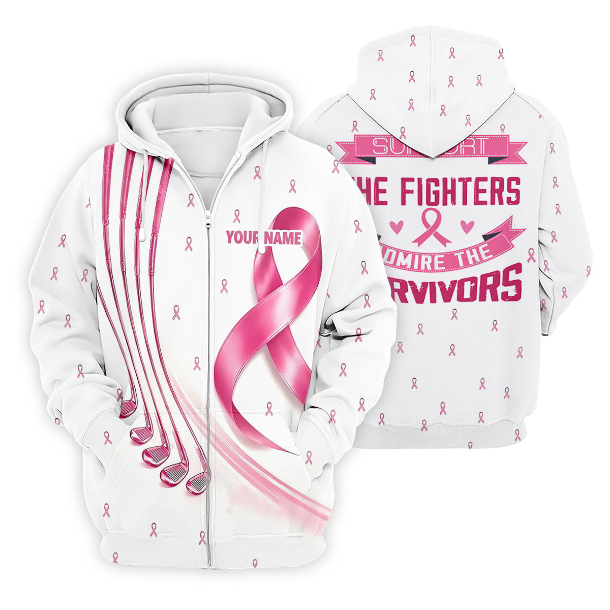 Support The Fighters Custom Pink Ribbon Golf Shirt, Polo Shirts For Men, Mens Golf Shirts
