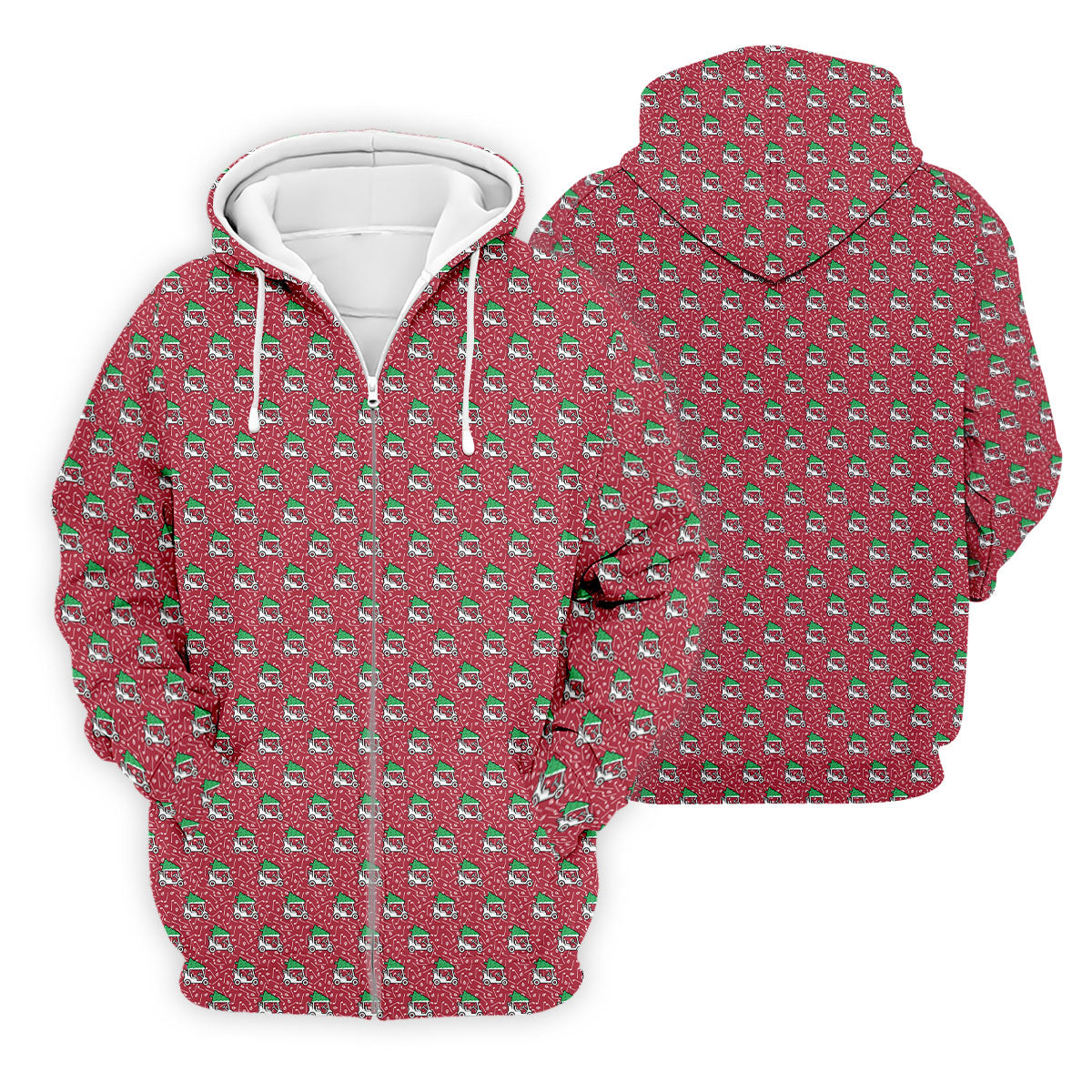 Christmas Golf Cart Pattern Red Men's Golf Tops, Christmas Golf Shirt, Polo Shirts For Men