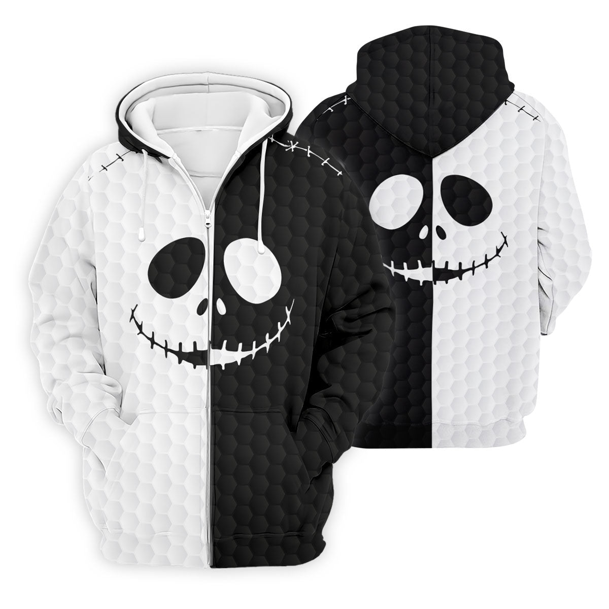 Black White Skull Face Halloween Golf Polo Shirt, Mens Golf Shirts, Golf Polo Shirts For Men