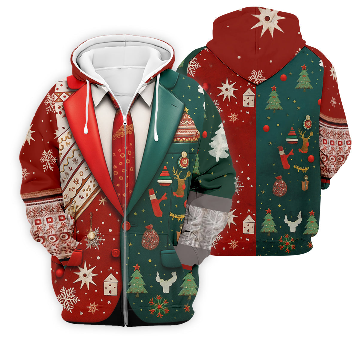 Red And Green Xmas Vintage Prints Men's Golf Polo Shirts, Christmas Golf Shirt, Golf Gift For Men