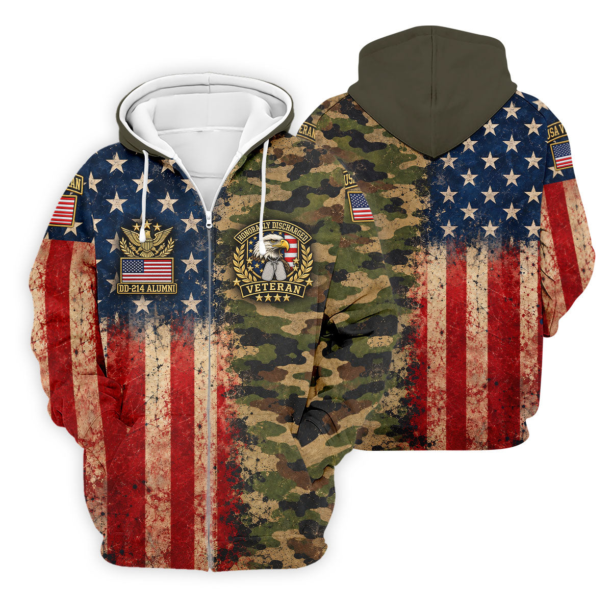 DD-214 Eagle Split USA Flag Camo Polo Shirt, Veterans Day Shirt, Golf Shirts For Men