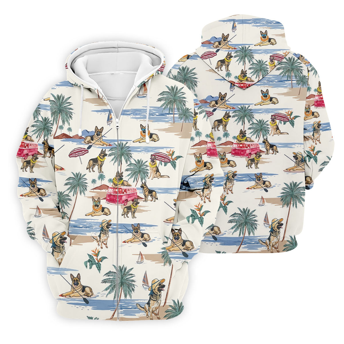 German Shepherd Beach Vacation Golf Polo Shirt, Mens Golf Polo, Golf Apparel For Men