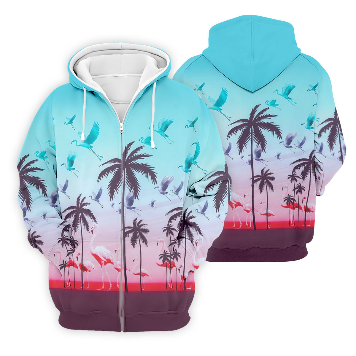 Tropical Flamingo Sunset Hawaiian Golf Shirt, Printed Golf Shirts, Golf Polo Shirts For Men