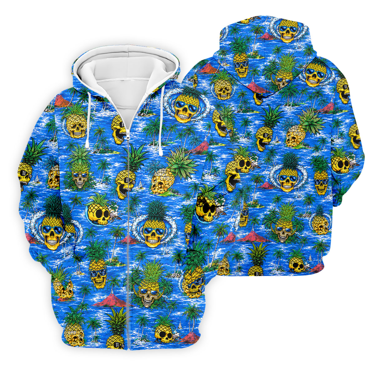 Pineapple Skull Golf Shirt, Tropical Island Volcano Pattern, Golf Shirt For Men
