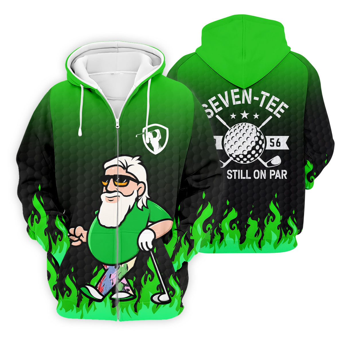 Cool Bearded Golfer Cartoon Men's Golf Shirt, Golf Polo Shirts For Men, Printed Golf Shirts