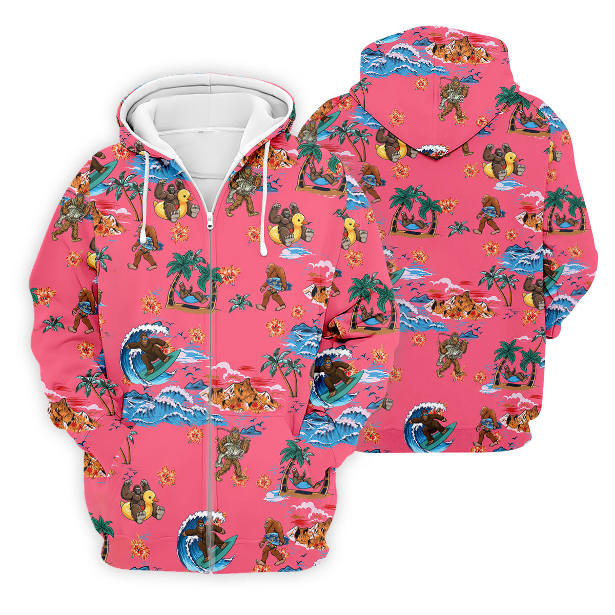 Pink Tropical Bigfoot Hawaiian Golf Polo Shirt, Men's Golf Shirt, Golf Polo Shirts For Men