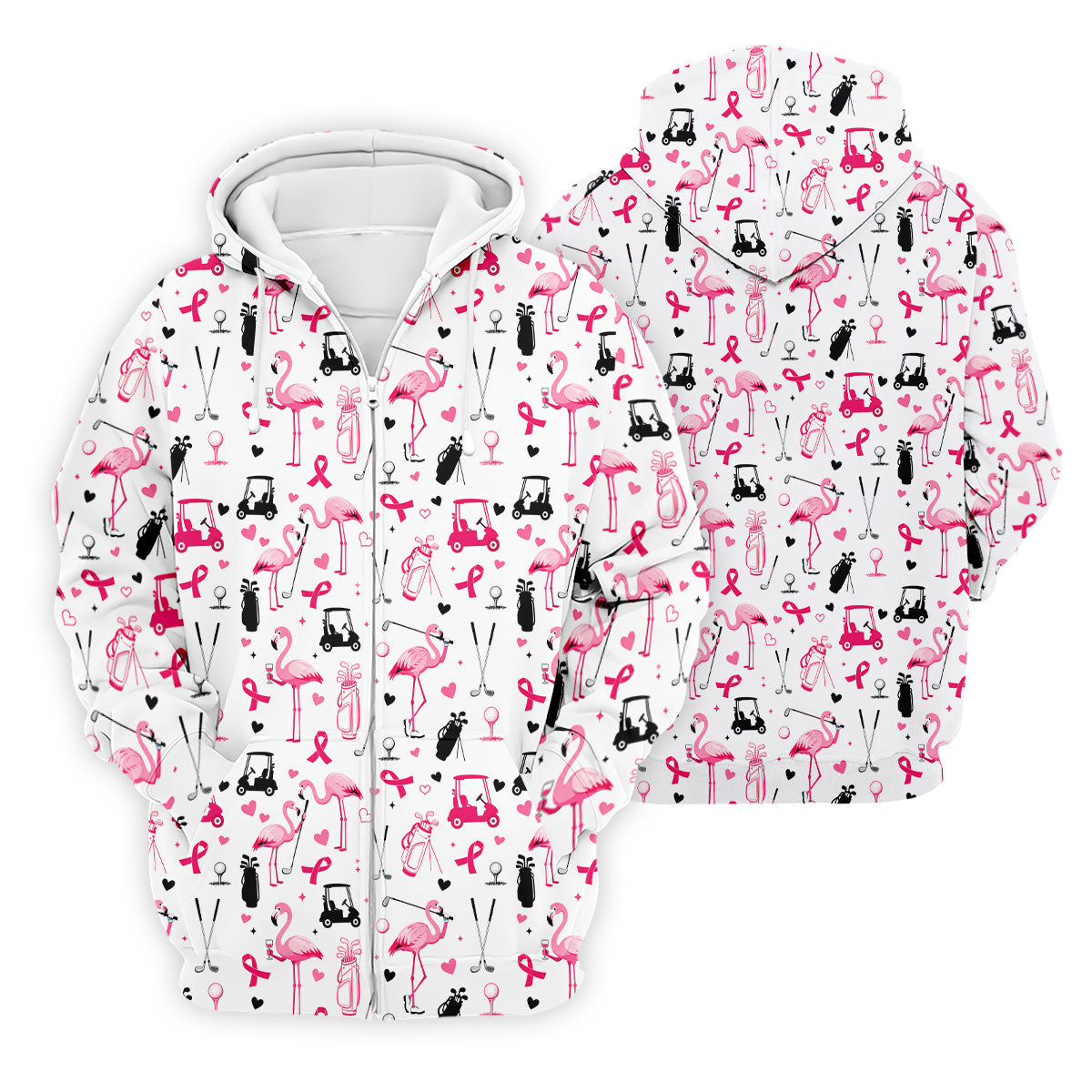 Pink Flamingo Golf Pattern Breast Cancer Polo Shirt, Hawaiian Shirts For Men, Mens Golf Polo