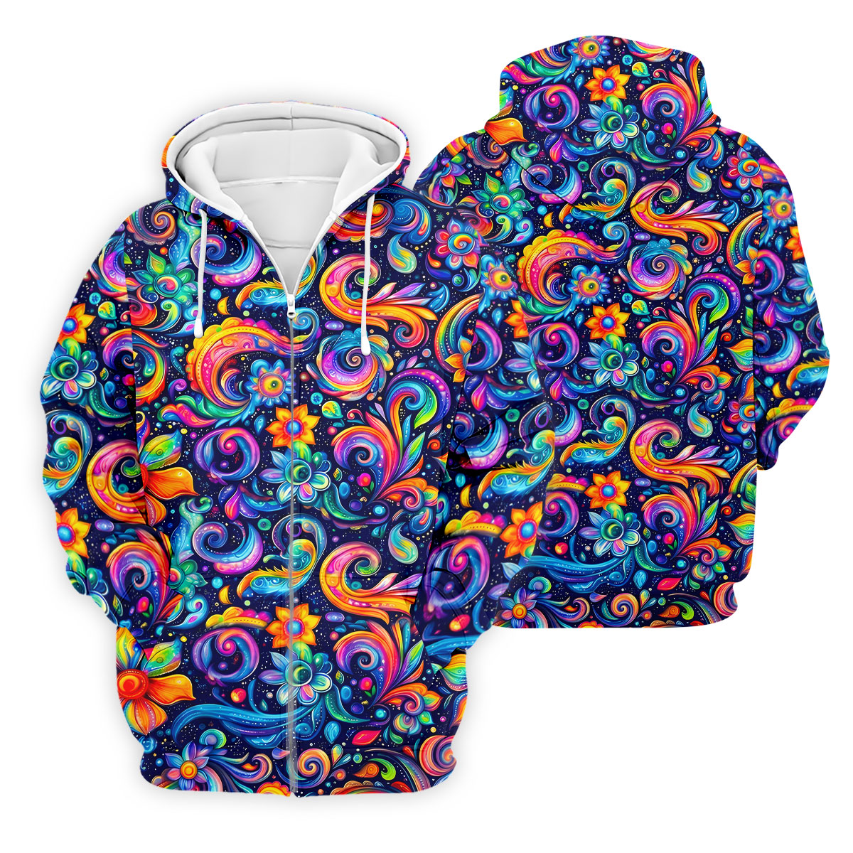Colorful Psychedelic Swirl Floral Hawaiian Golf Shirt, Mens Golf Shirts, Golf Apparel For Men