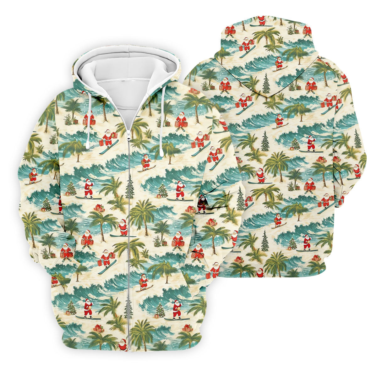 Christmas Santa Surfing Tropical Hawaiian Golf Shirt, Golf Shirts For Men, Printed Golf Shirts
